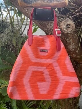 Jim Thompson Large Orange/Pink Silk Hobo Bag